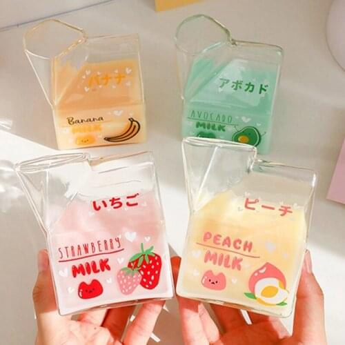 Milk-box Glass Mug Cold extract Coffee Cup Square Half Pint Creamer Milk Cup Creative Cute Fruit Water Bottles