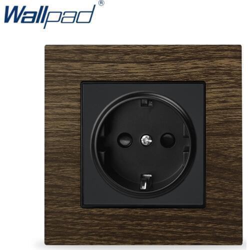 EU Socket Wallpad Aluminium Satin Metal Panel Wood EU Schuko Wall Power Supply Socket 110V-240V AC Electrical Outlets For Home