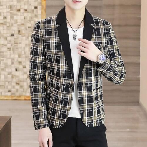 New small suit jacket male spring and autumn Korean version slim youth personality hair stylist print mens slim jacket