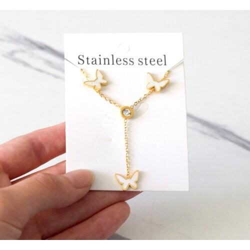 Gold/Silver Color White Shell Butterfly Pendant Necklace and Earrings Set with Cubic Zirconia Fashion Jewelry Set for Women Gift