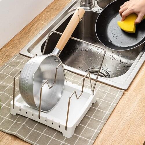 Adjustable Home Drying Pan Pot Rack Cover Anti-fall Metal Lid Rest Stand Holder Multifunction Kitchen Pan Organizer