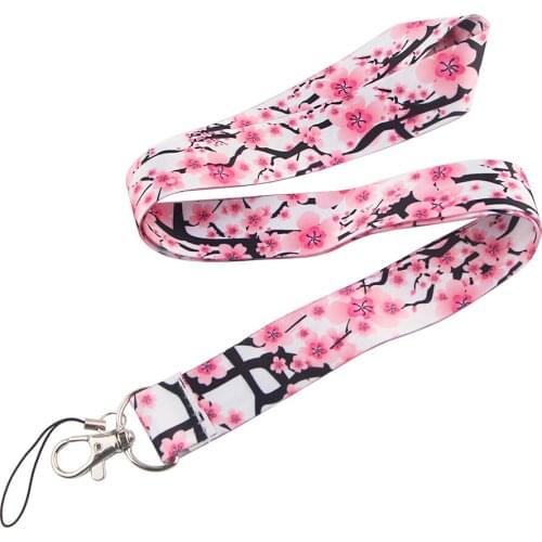CB123 Cute Lanyard For Key Cool Cherry Blossoms Cell Phone Holder Neck Straps With Key Flower Print DIY Hanging Ropes