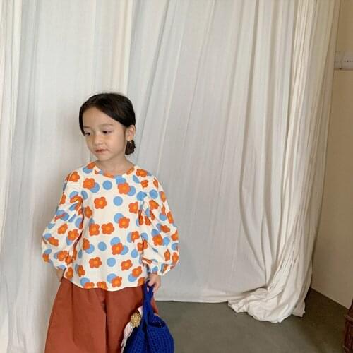 Girl Korean doll shirt 2021 autumn dress new childrens baby long-sleeved shirt loose cotton top kids clothing