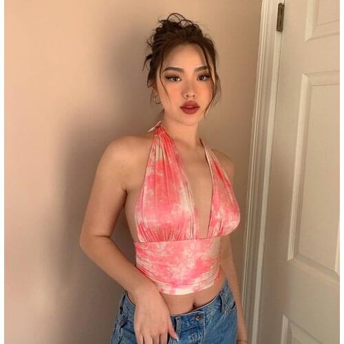 Sexy Women Halter Top Backless Deep V Neck Tank Tops Streetwear Open Back Camis Female Lace Up Cropped Summer Fashion Clothes