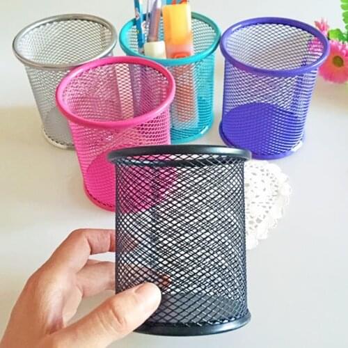1pcs Mesh Hollow Pen Pencil Pot Holder Container Organizer Metal Round Pen Holders Stationery Office Supplies 5 Colors