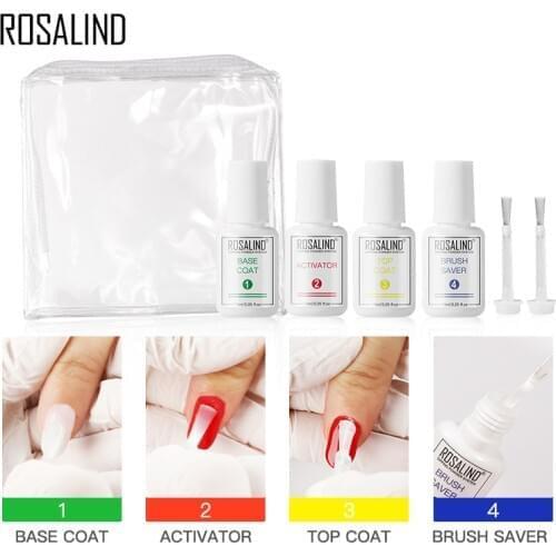 ROSALIND Dipping Nail Powder System Kit Liquid Base Top Coat Activator Clear Nail Art Natural Dry Without Lamp Cure