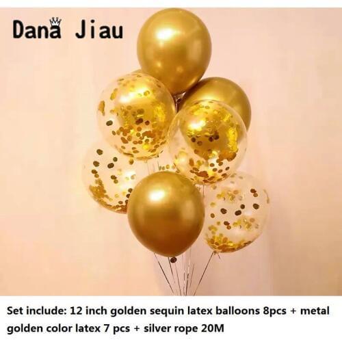 Wed decor high quality wedding decoration latex balloon SET golden Sequin metal texture ball 25 30 years old birthday party gift