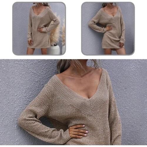 Warm Trendy Women Short Knitted Dress Autumn Pullover Knitted Dress Loose Fit Knitwear