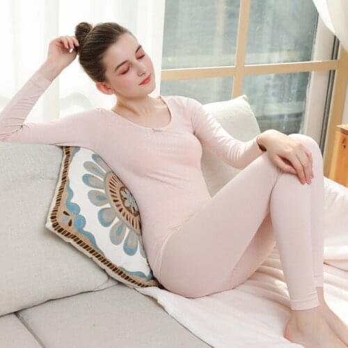 Autumn and winter striped thermal underwear round neck autumn clothes long trousers womens thin section bottoming body suit