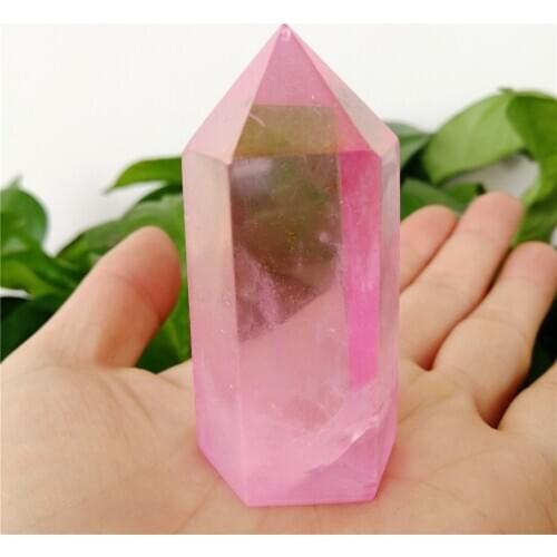 Titanium Pink Aura Quartz Crystal Point Obelisk Wand Tower Point Healing Natural Quartz Crystals Stones And Minerals Gifts Decor