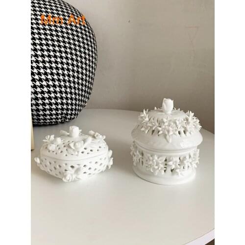 Handmade Three-Dimensional Flower Hollow Ceramic Jewelry Box Desktop Storage Box Aromatherapy Furnace