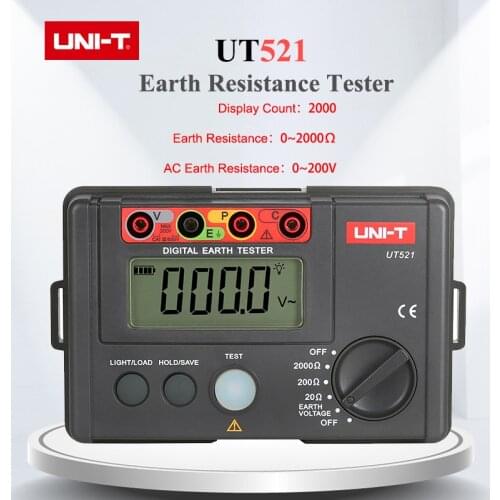 UNI-T UT521 Grounding Resistance Tester Low Voltage Display Voltmeter Data Storage Over Range Display LCD Backlight