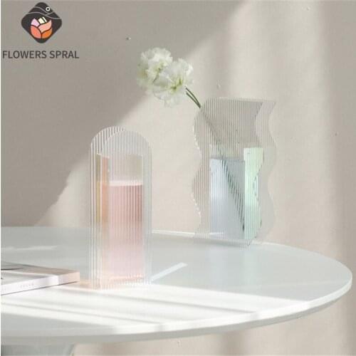 Nordic INS Acrylic Vase Creative Home Art Decoration Corrugated Series Vase Living Room Dining Table Decoration Transparent Vase