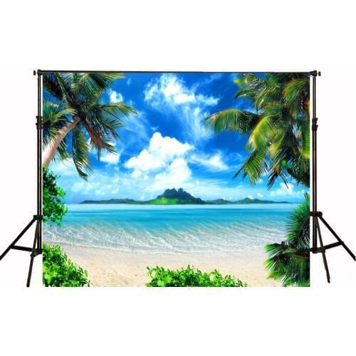 VinylBDS 10FT Seaside Vacation Photography Backdrops Blue Sky Background Photo Studio Coconut Trees Photography Backdrop Studio