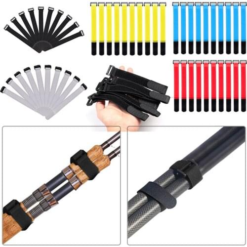 10pcs Fishing Rod Tie Holder Strap Belts Suspenders Fastener Hook Loop Ties Fishing Rod Strapping Velcro Outdoor Fishing Gadget
