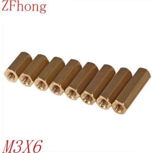 100PCS M3 Brass Hex Standoff M3 x 6 M3*6 Female to female Brass spacer standoff
