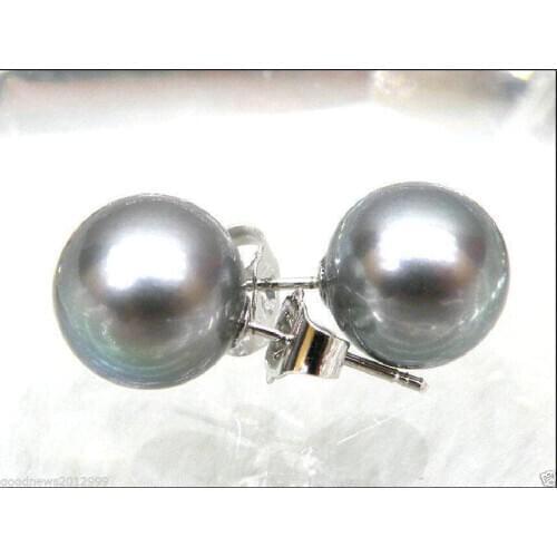 14K/20 white gold 9-10mm AAA+++ perfect round gray south sea pearl earring stud
