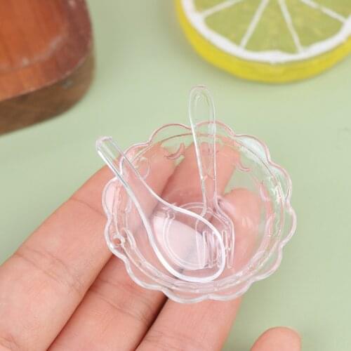 3Pcs/set 1:6 1:12 Dollhouse Miniature Plastic Bowl Spoon Fork Mini Ice Cream Bowl Dolls Kitchen Accessories