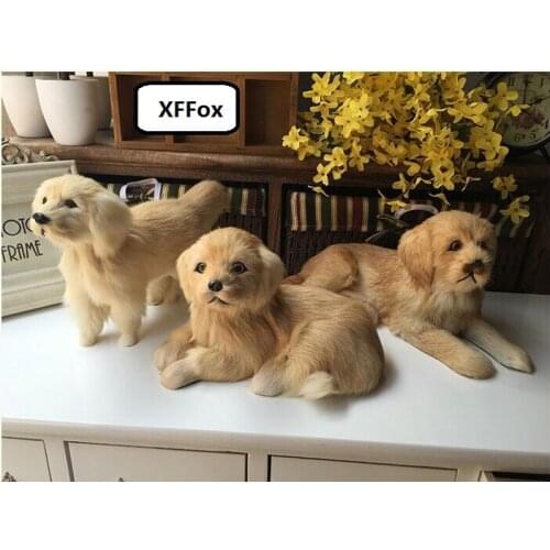 3 pieces a lot real life yellow dog models plastic&furs golden dog dolls gift about 21-30cm xf1592