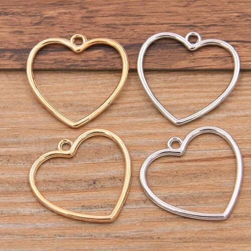 30PCS 24*25mm Metal Alloy Two Color Double Sided Hollow Love Charms Heart Pendants For Jewelry Making DIY Handmade Craft