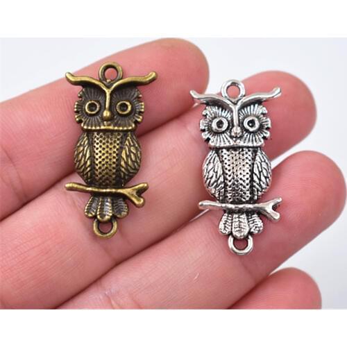 34*18mm 10pcs Antique Bronze and Silver Plated Owl Connector Charms Pendant For DIY Necklace Bracelet Jewelry Accessories