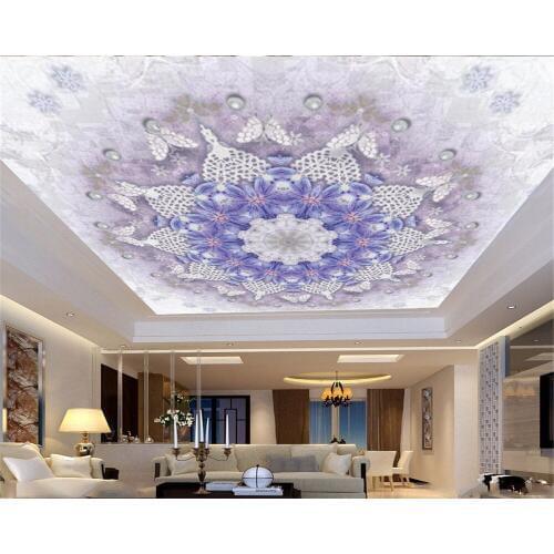 3d Mural Wallpaper Purple Flowers Pearl White Butterfly Living Room Bedroom Zenith Decoration Mural Wallpaper