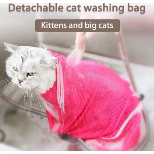 4 Cat Bathing Shower Meh Bag Grooming Bag Breathable Anti-Bite Anti-Scratch Cat Retraint Bag for Ear Clean Nail Trim