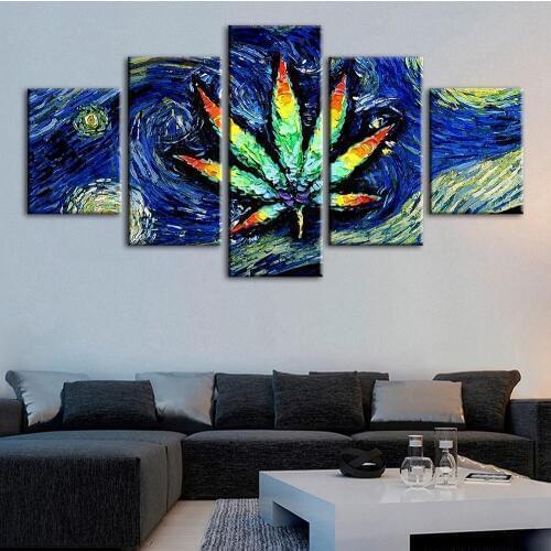 5D DIY Diamond Home Decoration Embroidery 5 Pcs Painting Leaf Picture Abstract Cross Stitch Full Round Drill Gift Wall Sticker