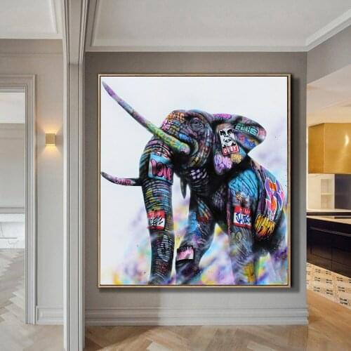 Abstract Graffiti Cartoon Colorful Elephant Anime Animal Decor Street Art Poster Canvas Painting Room Decor Home Wall Art