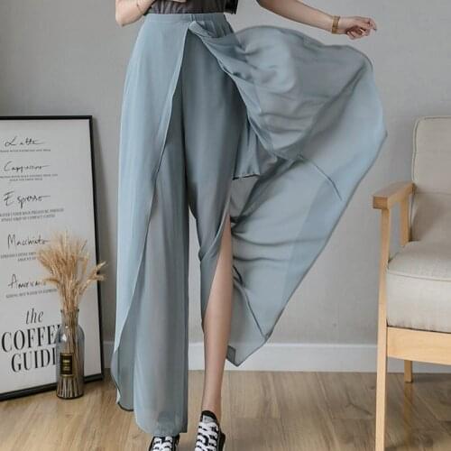 Women Palazzo Pants Causal Ruffle Wide Leg Trousers Elegant High Waist Irregular Loose Spring Autumn Summer Female Pant Skirt