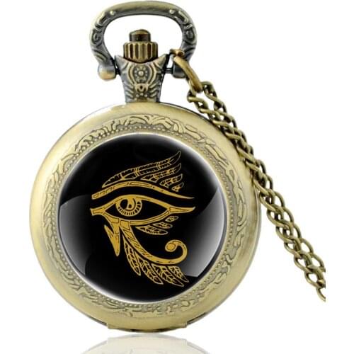 Ancient Egypt Wing The Eye of Horus Bronze Vintage Quartz Pocket Watch Pendant Clock Watch Men Women Necklace Gifts