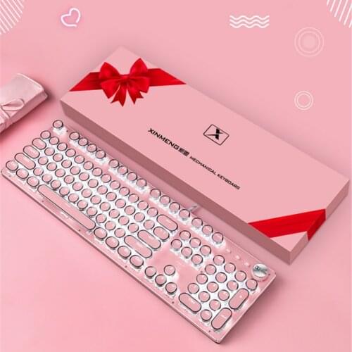 Girls Pink Mechanical Keyboard 104 Key Punk Retro Round Keyboard Wired Office Typing Gaming Keyboard For Desktop/Laptop