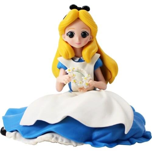 14cm Disney Princess Figure Alice in Wonderland Figure Dolls Alice Sitting Doll PVC Model Collection Gifts