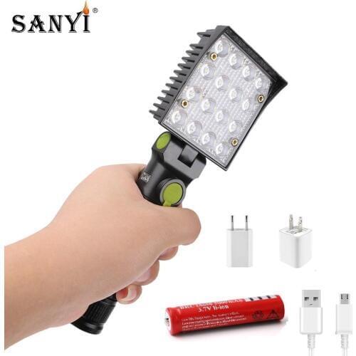 16 LEDs Flashlights 2in1 Working Torch 4 Modes 18650 Flashlight with Strong Magnet Hook Tent Camping Lamp Car Repair Work Light