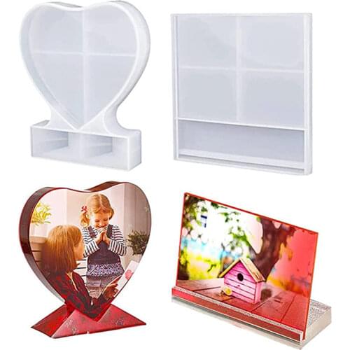 Love Heart Rectangular Shape Photo Frame Silicone Mold Crystal Epoxy Mirror Jewelry Decoration Resin Frame Mould