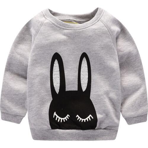 Spring Autumn Girls T-Shirt Cotton Thick Cartoon Rabbit Decoration Gray Shirt Girls Full Sleeve T-shirts KF254