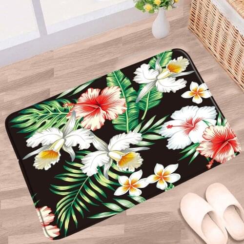 Tropical Leaves Bath Mats Palm Leaf Floral Green Plant Pattern Non-slip Rugs Flannel Home Decor Bathroom Kitchen Aisle Carpet