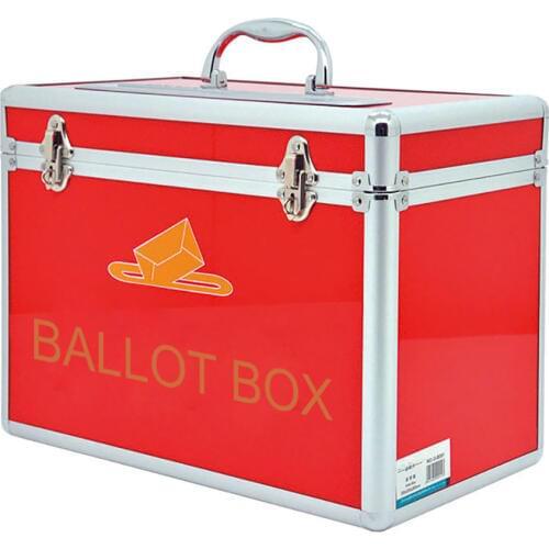 Portable Red Ballot Box for Vote with Handle Aluminum Red Color Small and Portable Handle Design Vote Box B091