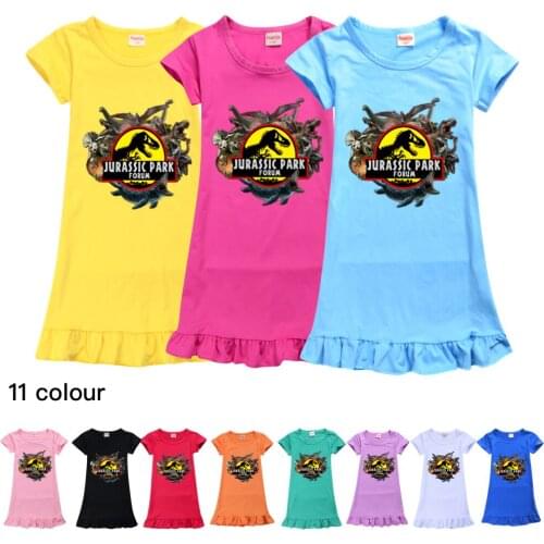 Summer Dress for Girls Print Cartoon Vestidos Kids Dresses for Girls Party Casual Dinosaur Dress Baby Children Clothes 2-12 Year