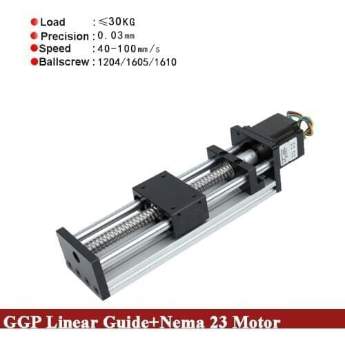 3D Printer Z Axis 200mm Effective Stroke 12mm 16mm Linear Guide Rail 1204 1605 1610 Ballscrew Linear Rail CNC+Nema 23 Step Motor