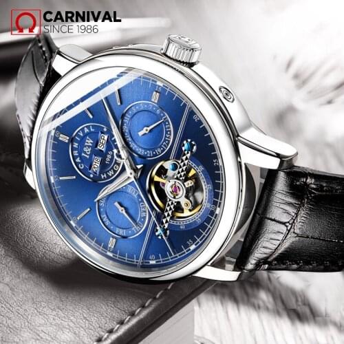 2019 Men Watches Waterproof Automatic Mechanical Watch Luxury Brand CARNIVAL Leather Strap Watch automatic male clock relogio