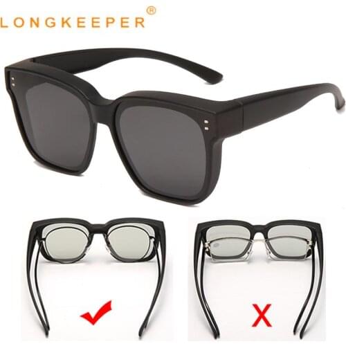 LongKeeper Polarized Wear Over Sunglasses for Myopia Glasses Men Vintage Night Vision Driver Goggles Photochromic Eyewear