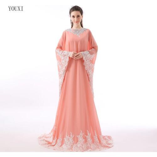 Custom Made New Arrival Long Bolero Shawl Jaceket Blink Chiffon Lace Appliqued Dubai Abaya Kaftan Arabic Evening Dresses