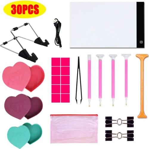 DIY diamond painting kit set 28 grid storage box A4 LED luminous point drill pen light board combination love point drill plate