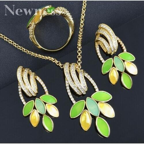 Newness New Luxury Exclusive Circle Necklace Earring and Ring Jewelry Sets For Women Wedding Indian Dubai Bridal Jewelry Sets