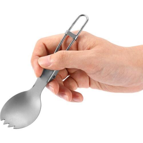 New EDC Outdoor Mini Portable Spoon Fork Lightweight Useful Titanium Camping Fold Backpacking Cutlery Spork Fork Spoon New