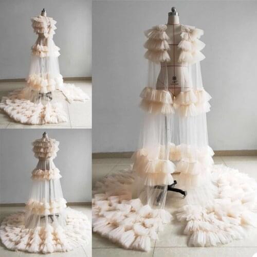 Sexy Elegant Women Pajamas V Neck Tiered Bathrobe with Belt For Photo Shoot Dress Party Evening Wedding Nightgown