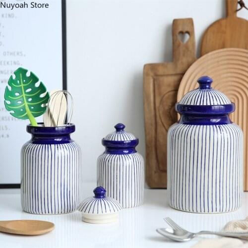 Striped Ceramic Storage Jar Home Decoration Jar 700ML Storage Bottle Living Room Dried Flower Flower Arrangement Accessories