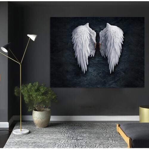WANGART Modern White and Black Poster Pictures Abstract feather painting Wall Art For Living Room Home Decor Posters and Prints