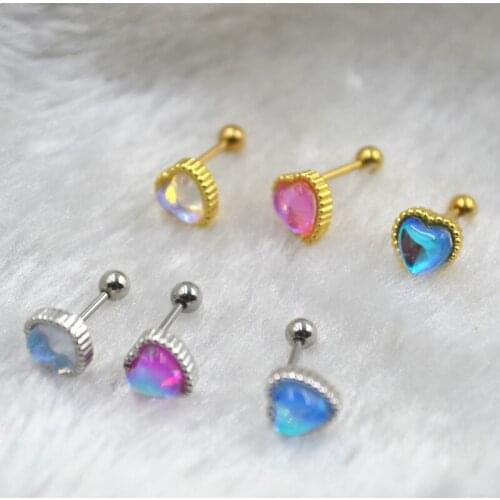20pcs Thin Bar 20G Body jewelry- New Colorful Heart Ear Stud Earring Tragus/Helix Bar/Stud Diath Body Piercing Jewelry